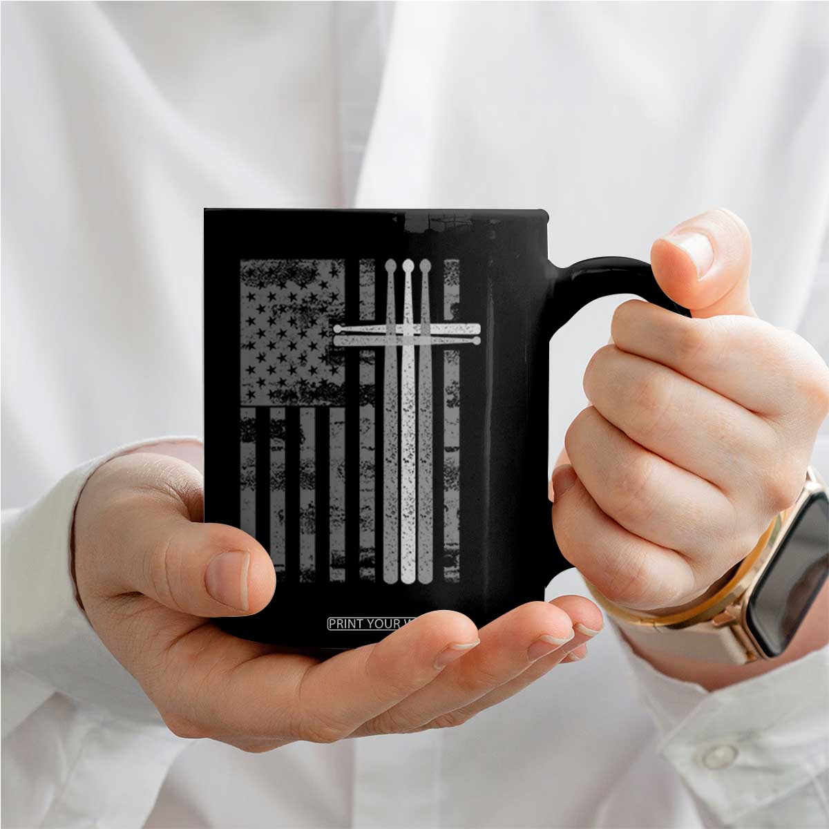 Christian Drummer Coffee Mug American Flag Drumsticks Religious Faith Cross Patriotic TS10 Print Your Wear