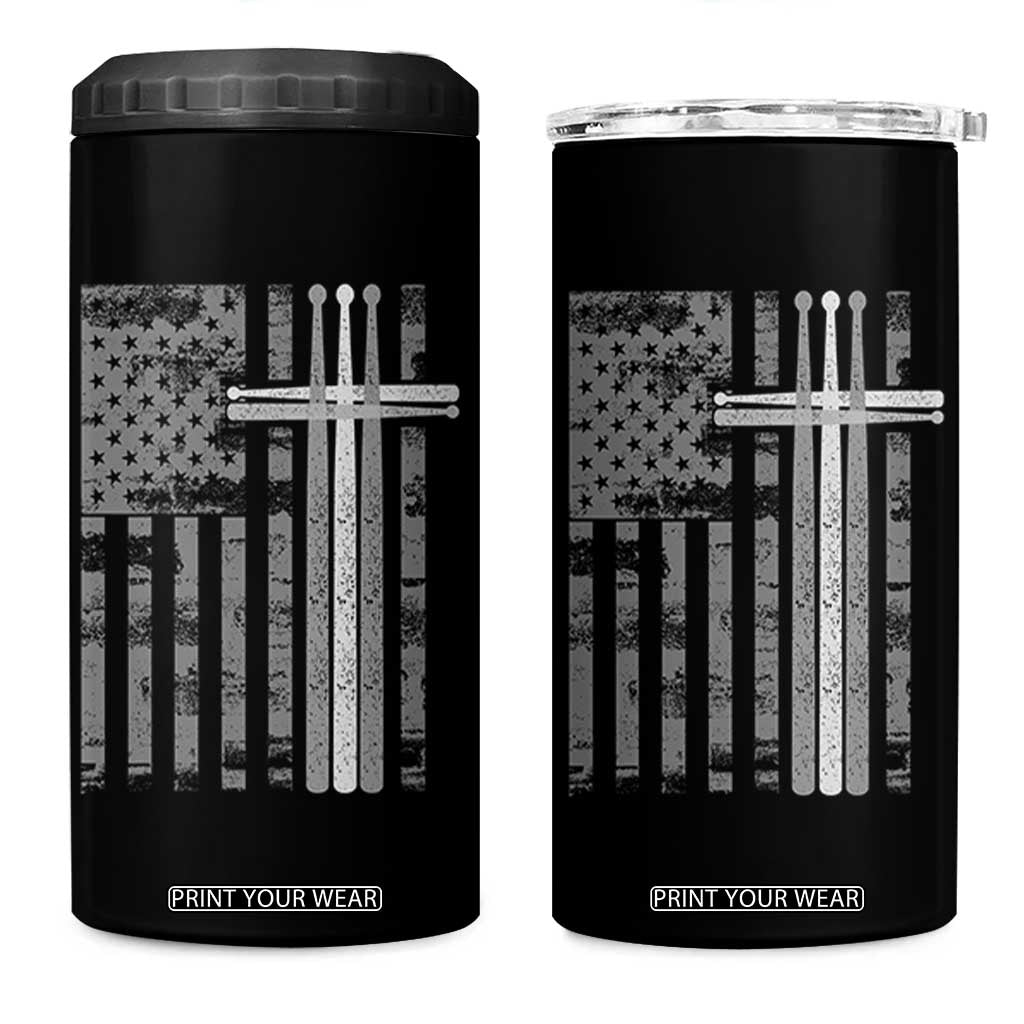 Christian Drummer 4 in 1 Can Cooler Tumbler American Flag Drumsticks Religious Faith Cross Patriotic TS10 One Size: 16 oz Black Print Your Wear
