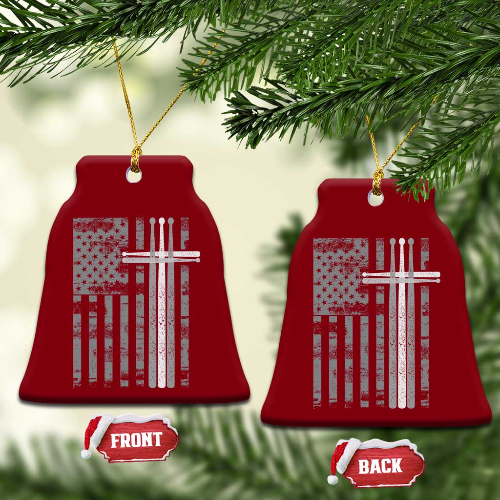 Christian Drummer Ceramic Ornament American Flag Drumsticks Religious Faith Cross Patriotic TS10 Print Your Wear
