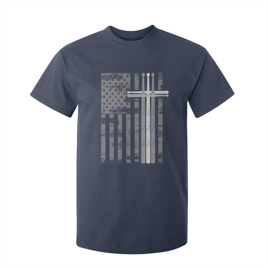 Christian Drummer T Shirt For Kid American Flag Drumsticks Religious Faith Cross Patriotic TS10 Navy Print Your Wear