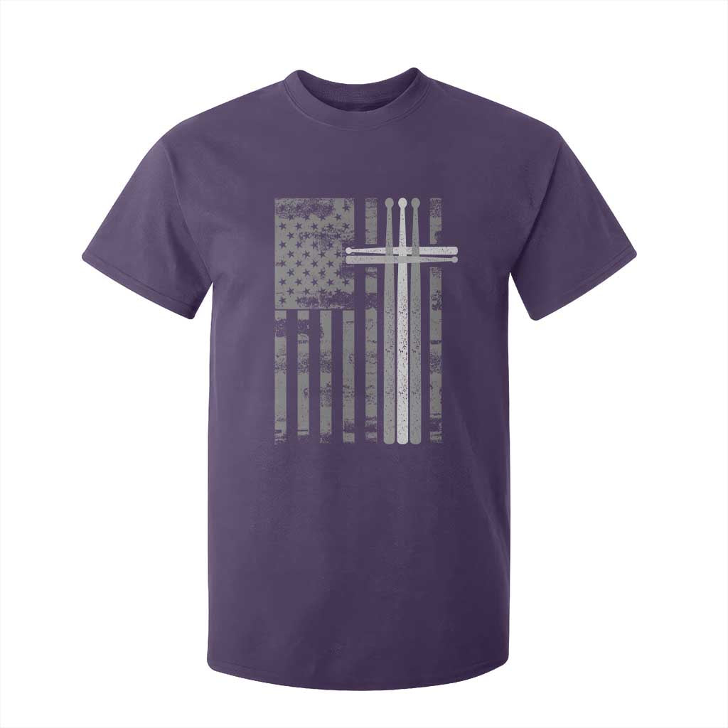 Christian Drummer T Shirt For Kid American Flag Drumsticks Religious Faith Cross Patriotic TS10 Purple Print Your Wear