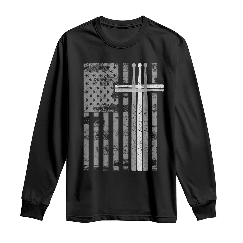 Christian Drummer Long Sleeve Shirt American Flag Drumsticks Religious Faith Cross Patriotic TS10 Black Print Your Wear