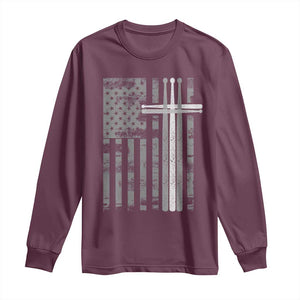 Christian Drummer Long Sleeve Shirt American Flag Drumsticks Religious Faith Cross Patriotic TS10 Maroon Print Your Wear