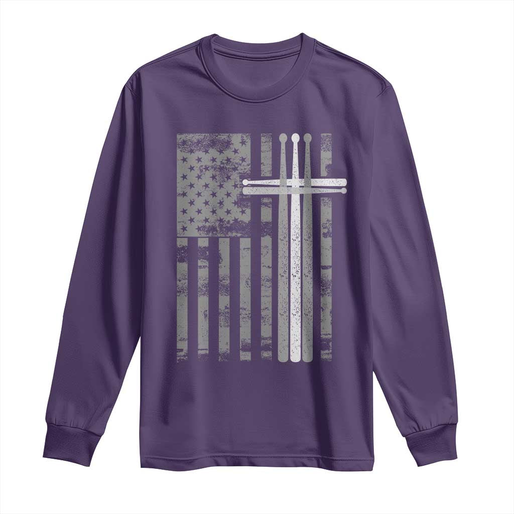 Christian Drummer Long Sleeve Shirt American Flag Drumsticks Religious Faith Cross Patriotic TS10 Purple Print Your Wear