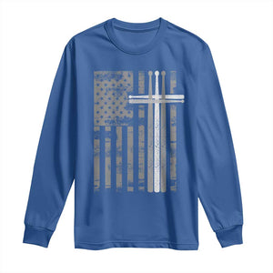 Christian Drummer Long Sleeve Shirt American Flag Drumsticks Religious Faith Cross Patriotic TS10 Royal Blue Print Your Wear