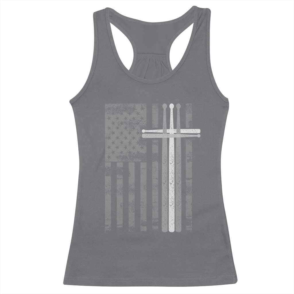 Christian Drummer Racerback Tank Top American Flag Drumsticks Religious Faith Cross Patriotic TS10 Charcoal Print Your Wear