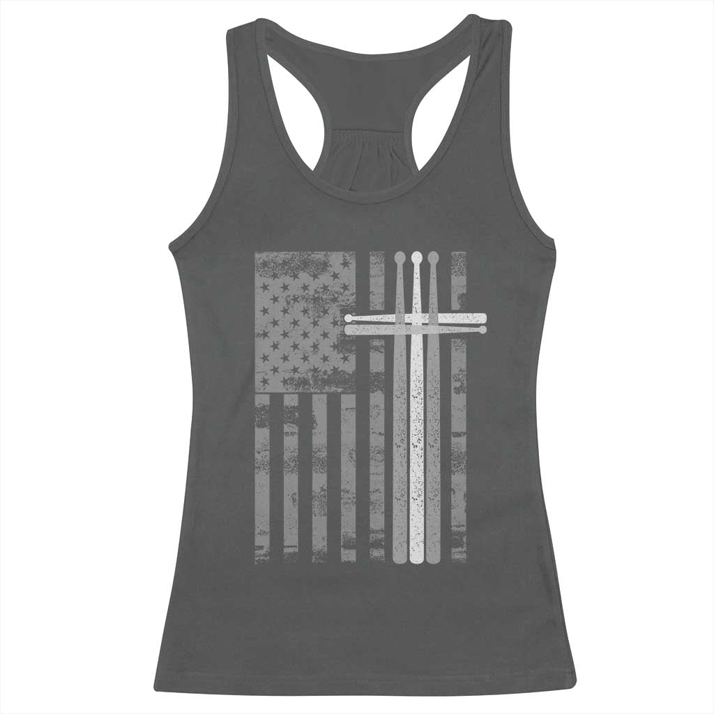 Christian Drummer Racerback Tank Top American Flag Drumsticks Religious Faith Cross Patriotic TS10 Dark Heather Print Your Wear