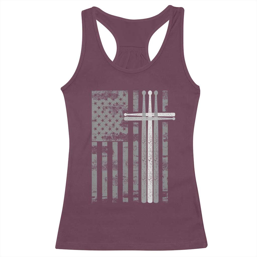 Christian Drummer Racerback Tank Top American Flag Drumsticks Religious Faith Cross Patriotic TS10 Maroon Print Your Wear