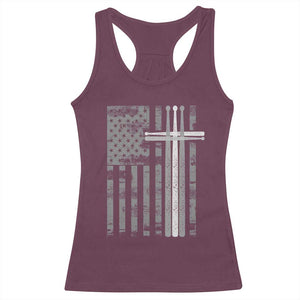 Christian Drummer Racerback Tank Top American Flag Drumsticks Religious Faith Cross Patriotic TS10 Maroon Print Your Wear