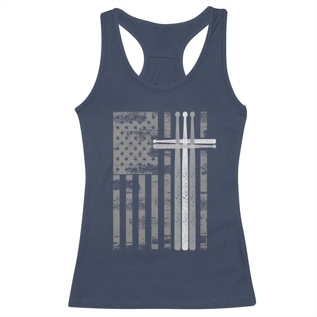 Christian Drummer Racerback Tank Top American Flag Drumsticks Religious Faith Cross Patriotic TS10 Navy Print Your Wear