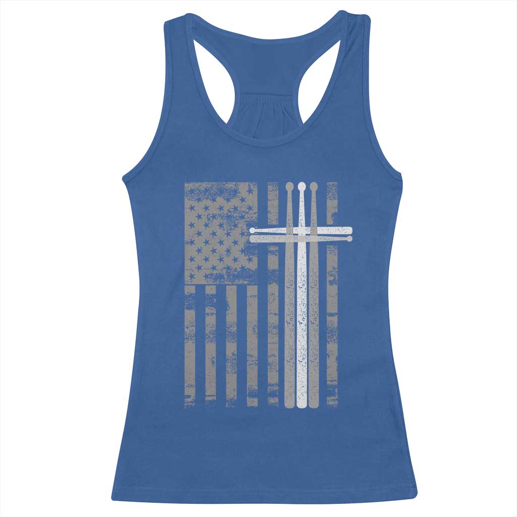 Christian Drummer Racerback Tank Top American Flag Drumsticks Religious Faith Cross Patriotic TS10 Royal Blue Print Your Wear