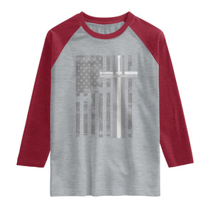 Christian Drummer Raglan Shirt American Flag Drumsticks Religious Faith Cross Patriotic TS10 Heather Gray Heather Red Print Your Wear