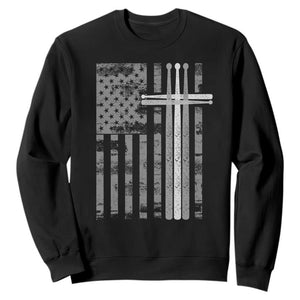 Christian Drummer Sweatshirt American Flag Drumsticks Religious Faith Cross Patriotic TS10 Black Print Your Wear