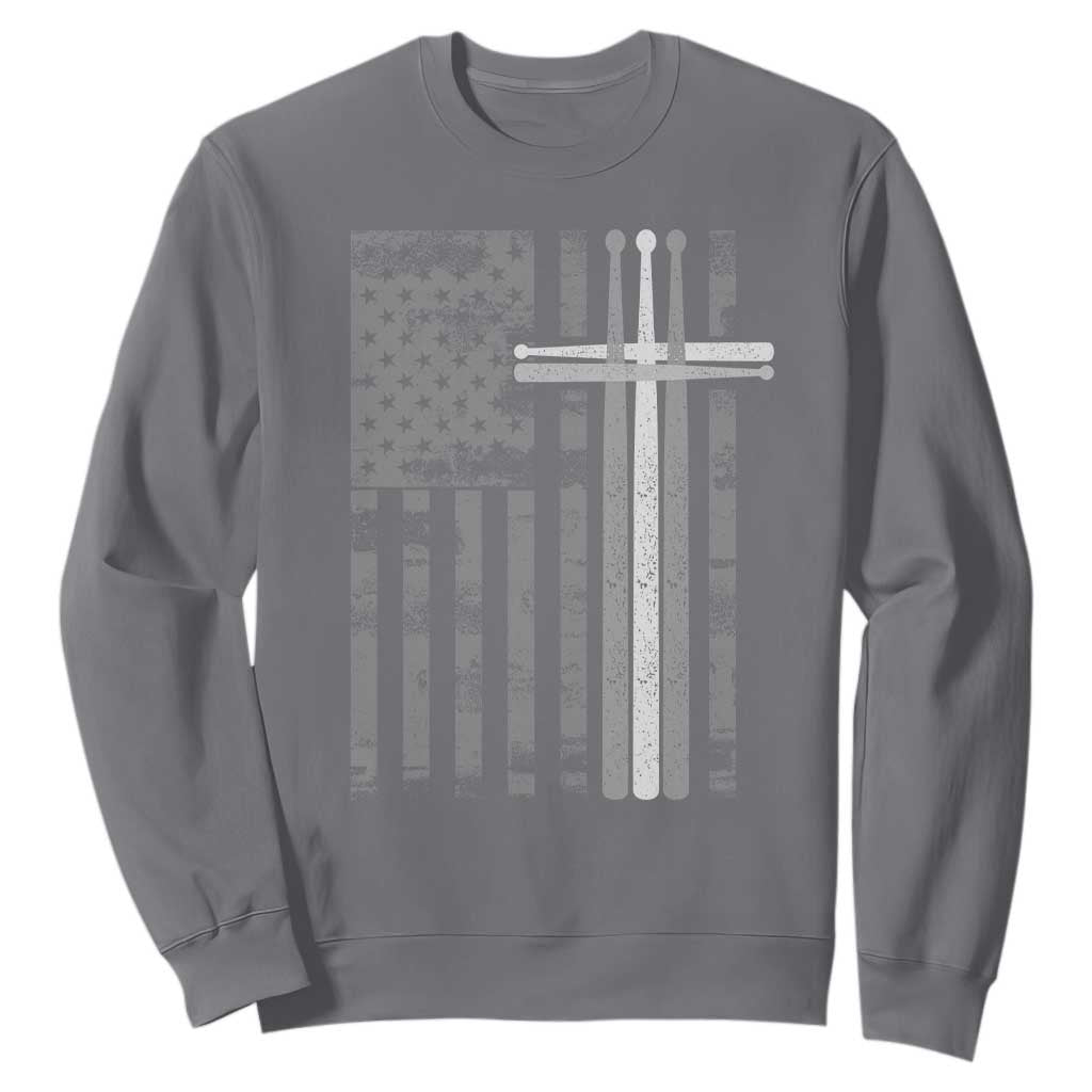 Christian Drummer Sweatshirt American Flag Drumsticks Religious Faith Cross Patriotic TS10 Charcoal Print Your Wear