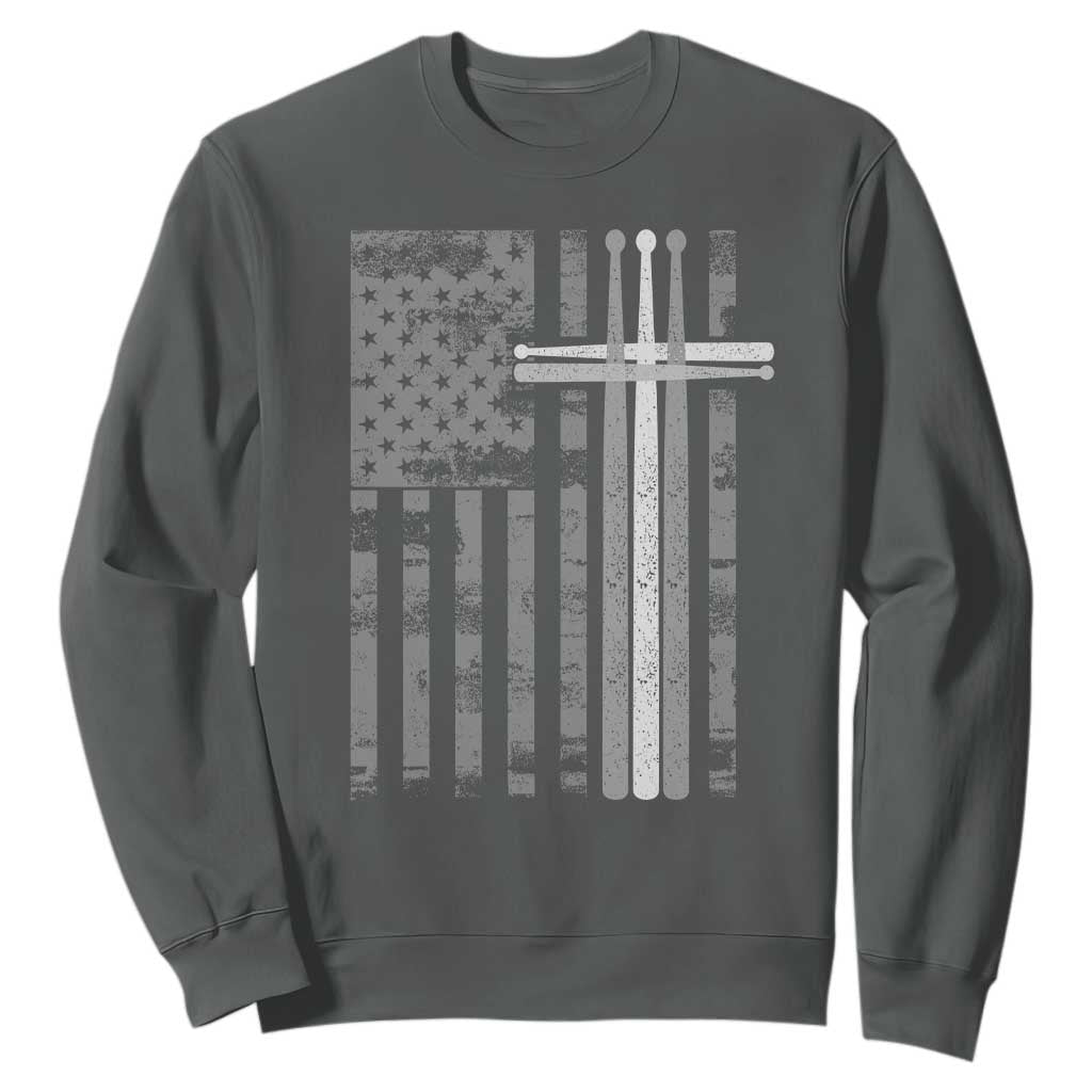 Christian Drummer Sweatshirt American Flag Drumsticks Religious Faith Cross Patriotic TS10 Dark Heather Print Your Wear