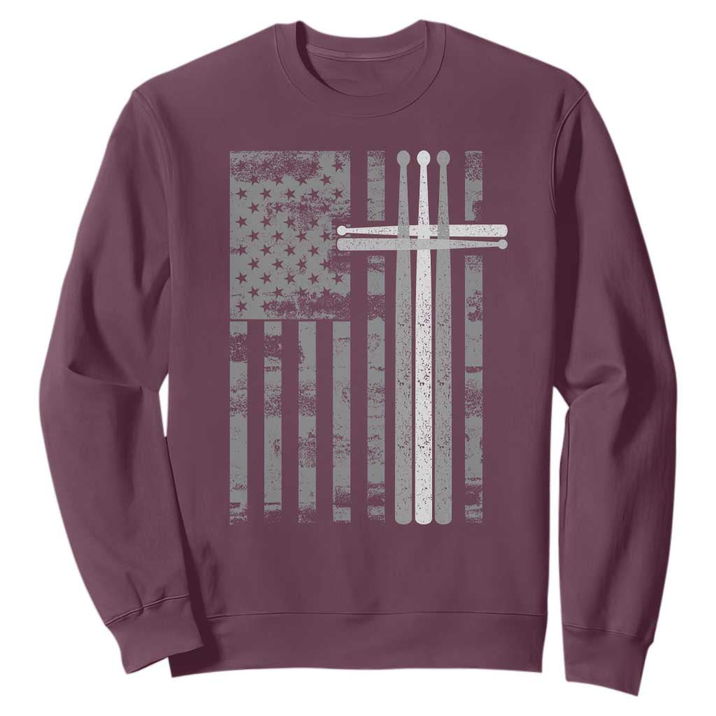Christian Drummer Sweatshirt American Flag Drumsticks Religious Faith Cross Patriotic TS10 Maroon Print Your Wear
