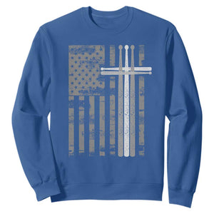 Christian Drummer Sweatshirt American Flag Drumsticks Religious Faith Cross Patriotic TS10 Royal Blue Print Your Wear