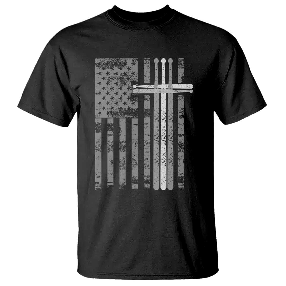 Christian Drummer T Shirt - American Flag Drumsticks Religious Faith Cross Patriotic TS10 Black Print Your Wear