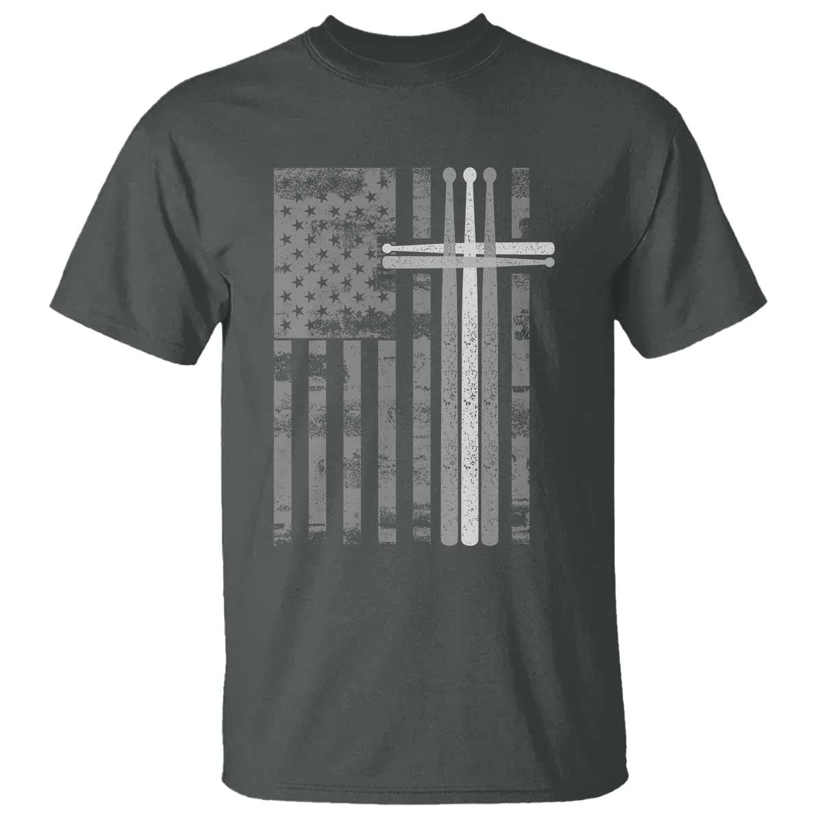 Christian Drummer T Shirt - American Flag Drumsticks Religious Faith Cross Patriotic TS10 Dark Heather Print Your Wear