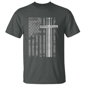 Christian Drummer T Shirt - American Flag Drumsticks Religious Faith Cross Patriotic TS10 Dark Heather Print Your Wear