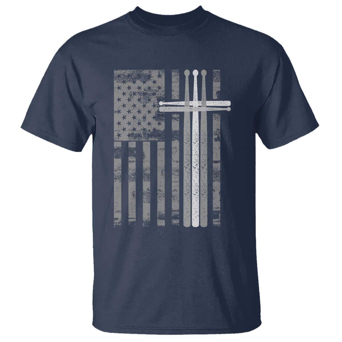 Christian Drummer T Shirt - American Flag Drumsticks Religious Faith Cross Patriotic TS10 Navy Print Your Wear