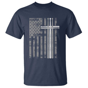 Christian Drummer T Shirt - American Flag Drumsticks Religious Faith Cross Patriotic TS10 Navy Print Your Wear