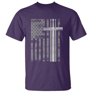 Christian Drummer T Shirt - American Flag Drumsticks Religious Faith Cross Patriotic TS10 Purple Print Your Wear