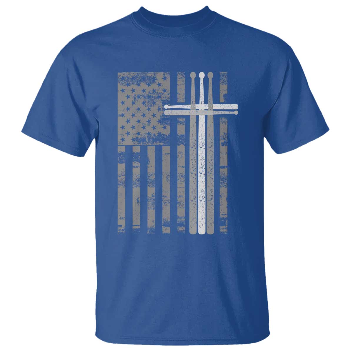 Christian Drummer T Shirt - American Flag Drumsticks Religious Faith Cross Patriotic TS10 Royal Blue Print Your Wear