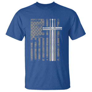 Christian Drummer T Shirt - American Flag Drumsticks Religious Faith Cross Patriotic TS10 Royal Blue Print Your Wear