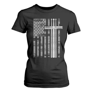 Christian Drummer T Shirt For Women American Flag Drumsticks Religious Faith Cross Patriotic TS10 Black Print Your Wear