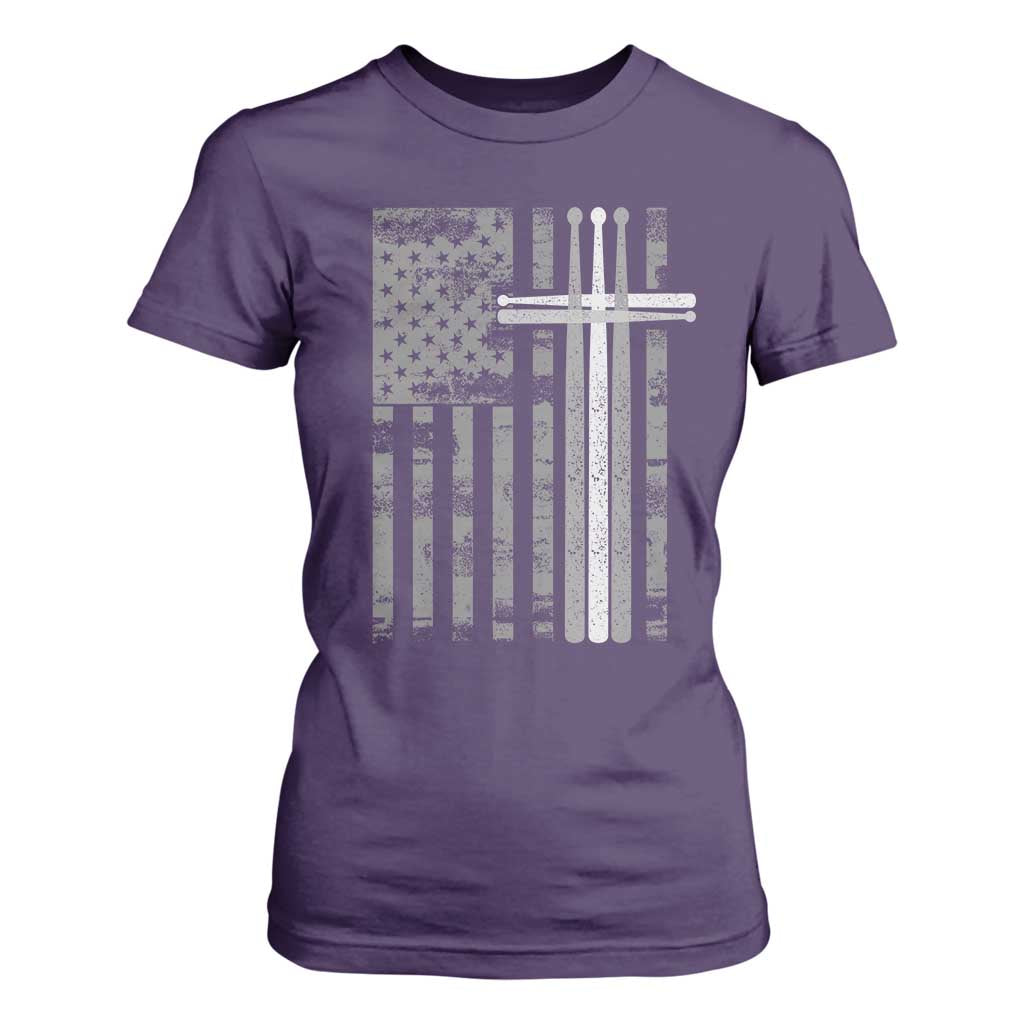 Christian Drummer T Shirt For Women American Flag Drumsticks Religious Faith Cross Patriotic TS10 Purple Print Your Wear