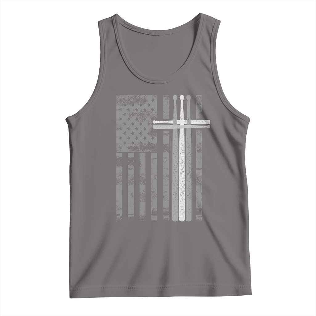 Christian Drummer Tank Top American Flag Drumsticks Religious Faith Cross Patriotic TS10 Deep Heather Print Your Wear