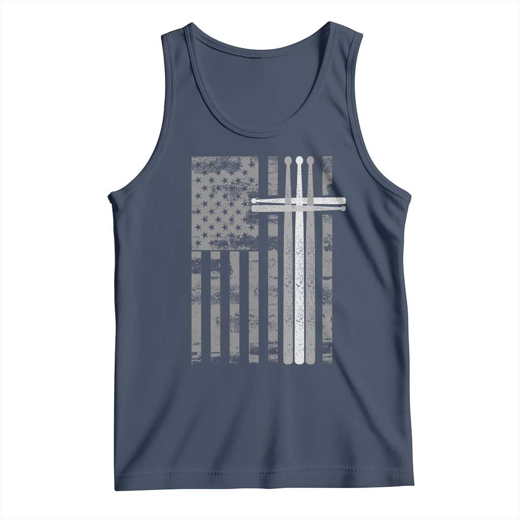 Christian Drummer Tank Top American Flag Drumsticks Religious Faith Cross Patriotic TS10 Navy Print Your Wear