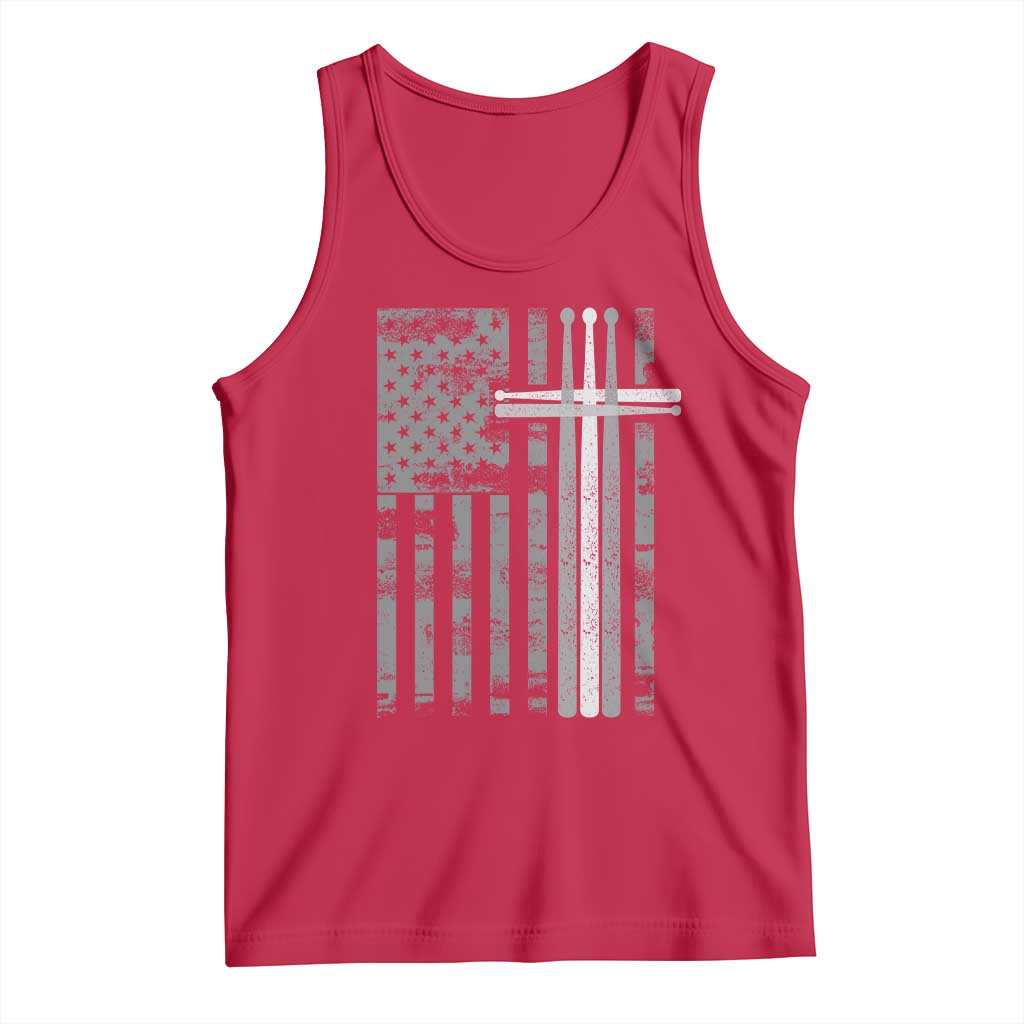 Christian Drummer Tank Top American Flag Drumsticks Religious Faith Cross Patriotic TS10 Red Print Your Wear