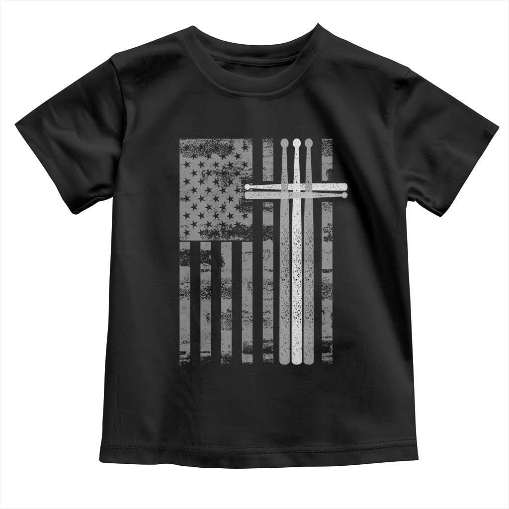 Christian Drummer Toddler T Shirt American Flag Drumsticks Religious Faith Cross Patriotic TS10 Black Print Your Wear