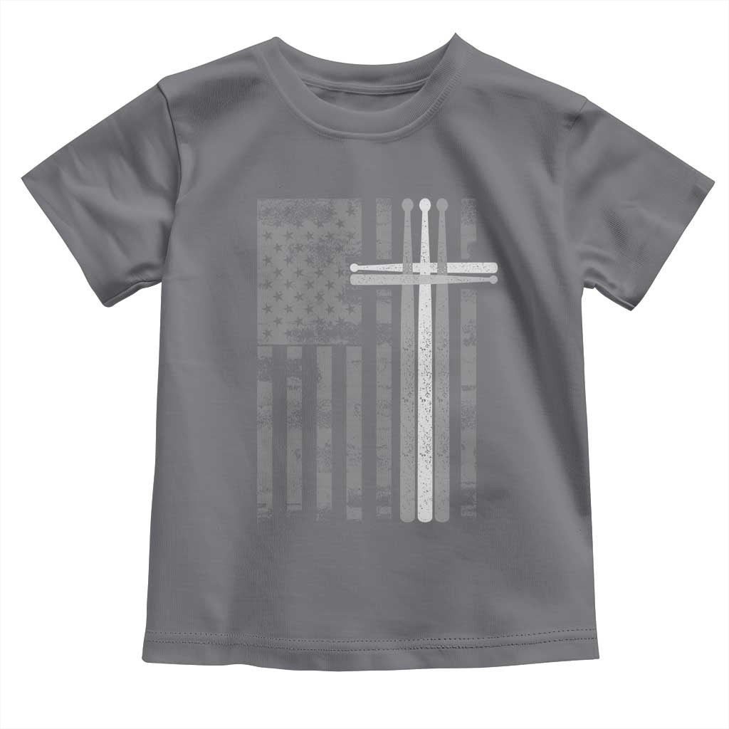 Christian Drummer Toddler T Shirt American Flag Drumsticks Religious Faith Cross Patriotic TS10 Charcoal Print Your Wear