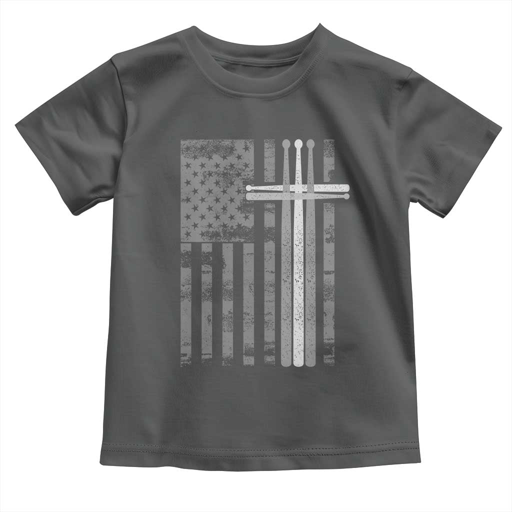 Christian Drummer Toddler T Shirt American Flag Drumsticks Religious Faith Cross Patriotic TS10 Dark Heather Print Your Wear