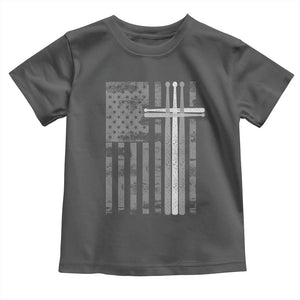 Christian Drummer Toddler T Shirt American Flag Drumsticks Religious Faith Cross Patriotic TS10 Dark Heather Print Your Wear