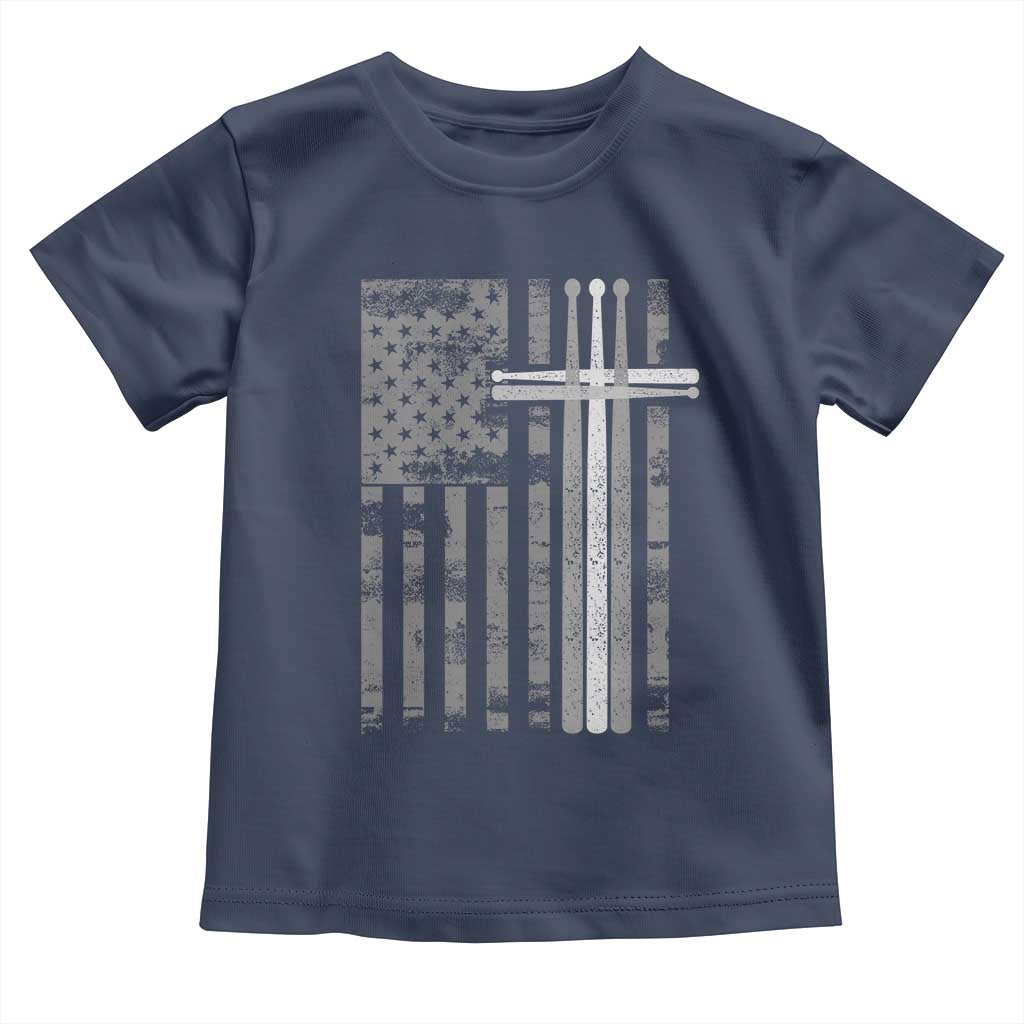 Christian Drummer Toddler T Shirt American Flag Drumsticks Religious Faith Cross Patriotic TS10 Navy Print Your Wear