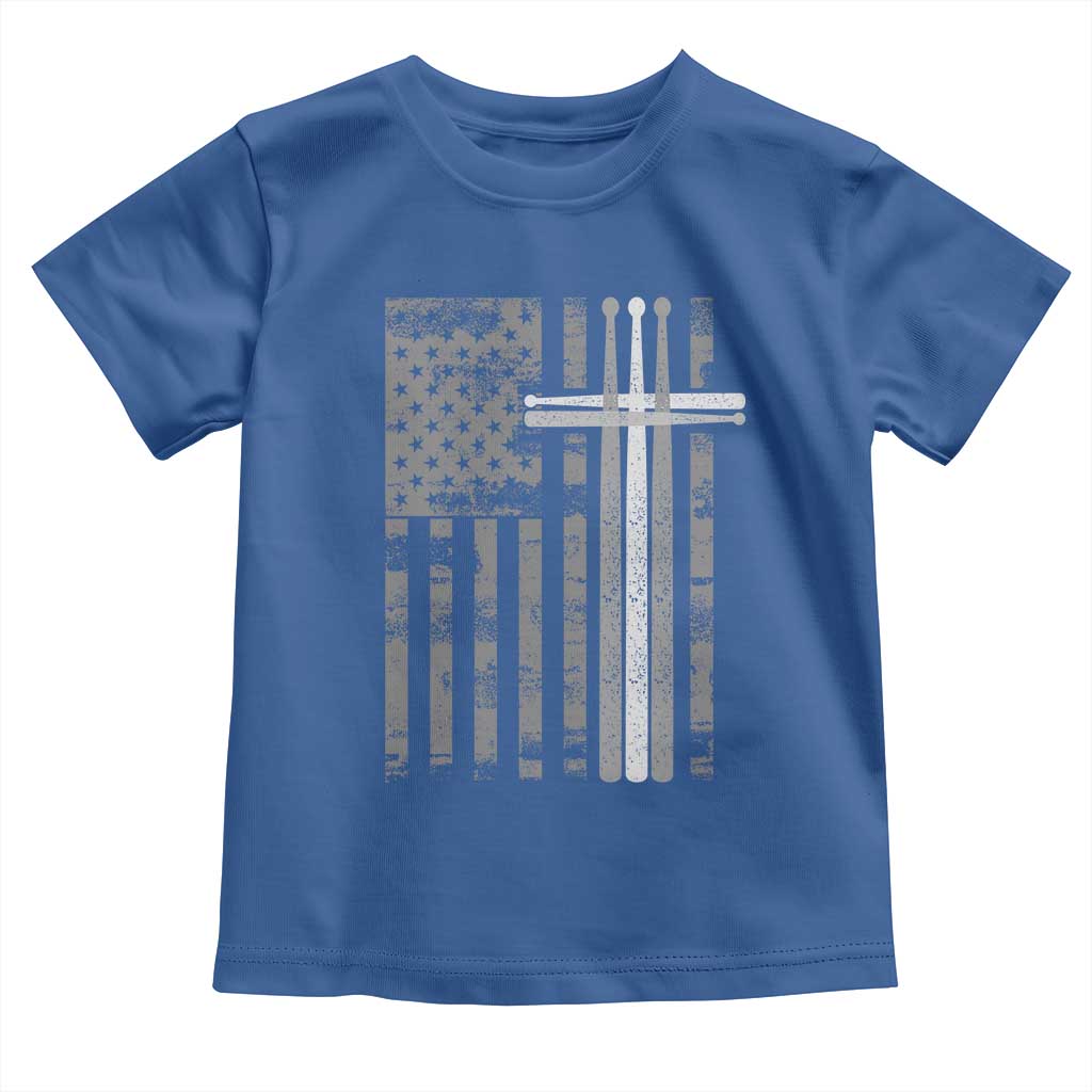Christian Drummer Toddler T Shirt American Flag Drumsticks Religious Faith Cross Patriotic TS10 Royal Blue Print Your Wear