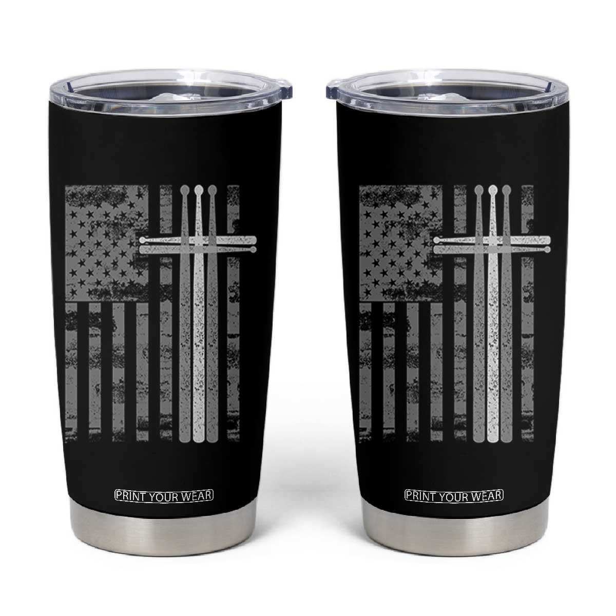 Christian Drummer Tumbler Cup American Flag Drumsticks Religious Faith Cross Patriotic TS10 Black Print Your Wear