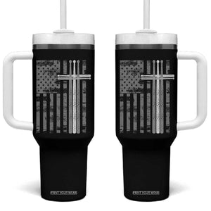 Christian Drummer Tumbler With Handle American Flag Drumsticks Religious Faith Cross Patriotic TS10 One Size: 40 oz Black Print Your Wear