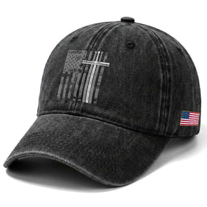 Christian Drummer Washed Cotton Baseball Cap American Flag Drumsticks Religious Faith Cross Patriotic TS10 Print Your Wear