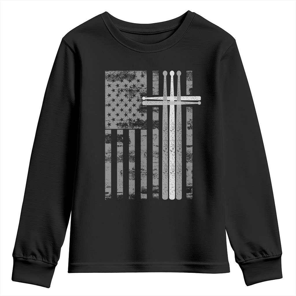 Christian Drummer Youth Sweatshirt American Flag Drumsticks Religious Faith Cross Patriotic TS10 Black Print Your Wear