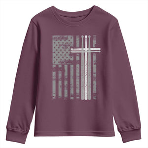 Christian Drummer Youth Sweatshirt American Flag Drumsticks Religious Faith Cross Patriotic TS10 Maroon Print Your Wear