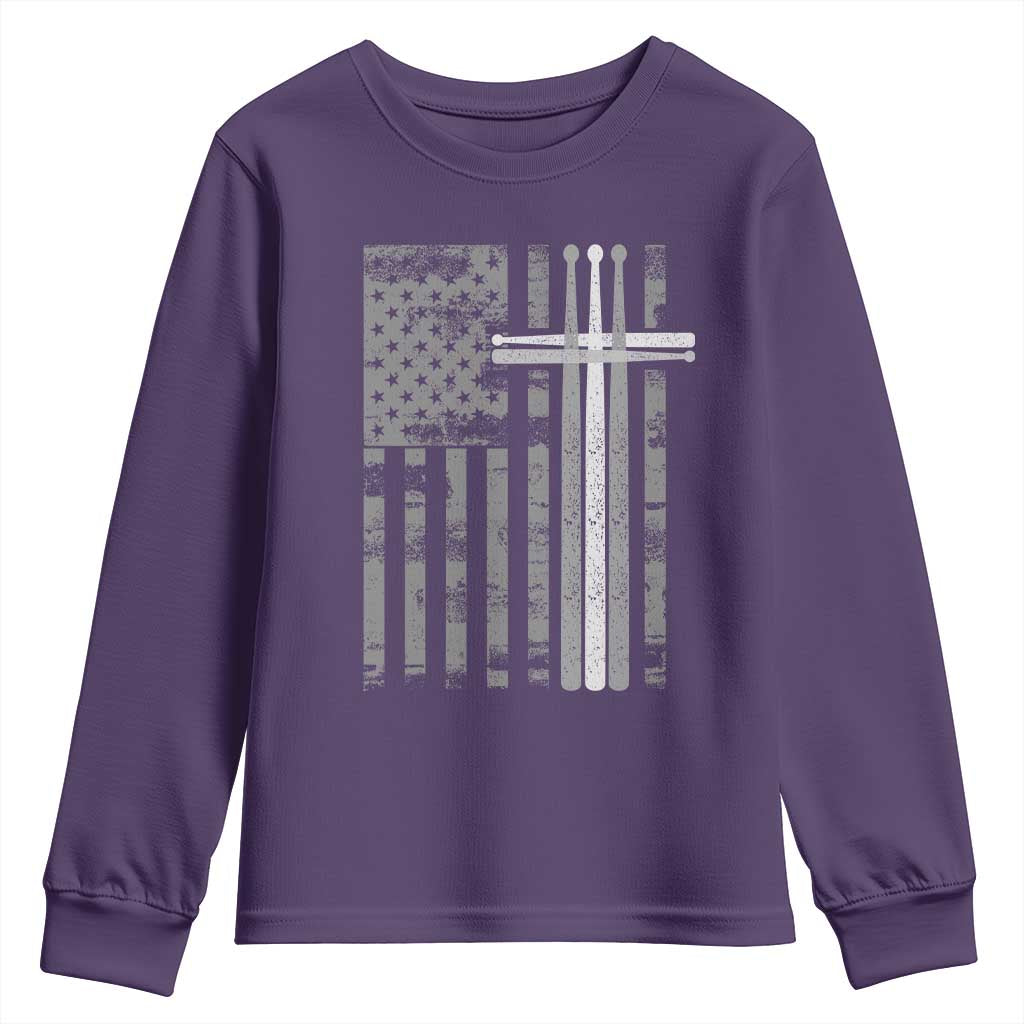 Christian Drummer Youth Sweatshirt American Flag Drumsticks Religious Faith Cross Patriotic TS10 Purple Print Your Wear