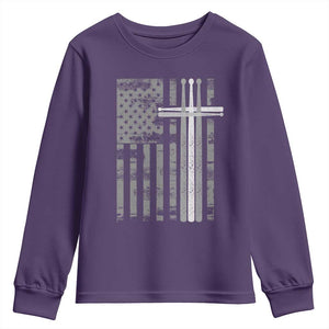 Christian Drummer Youth Sweatshirt American Flag Drumsticks Religious Faith Cross Patriotic TS10 Purple Print Your Wear