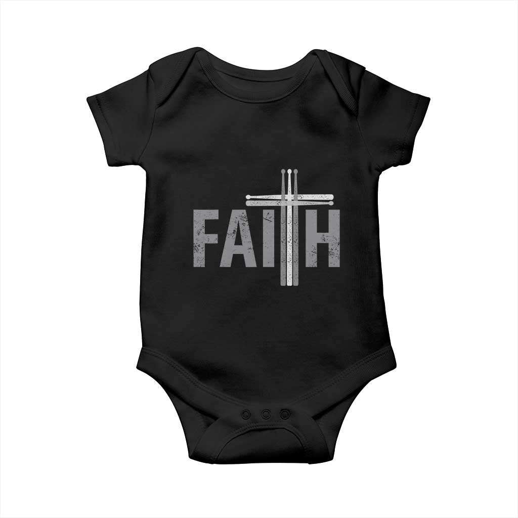 Christian Drummer Baby Onesie Faith Drum Stick Cross TS10 Black Print Your Wear