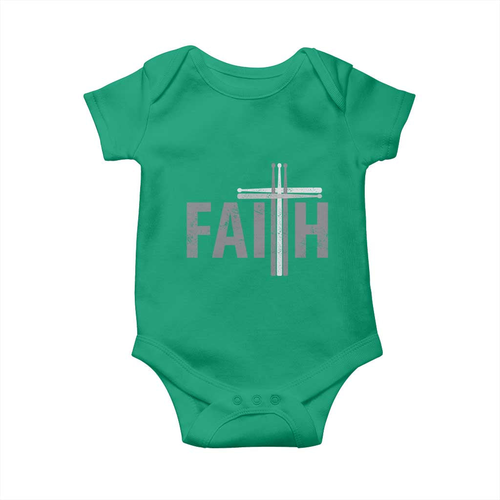 Christian Drummer Baby Onesie Faith Drum Stick Cross TS10 Irish Green Print Your Wear
