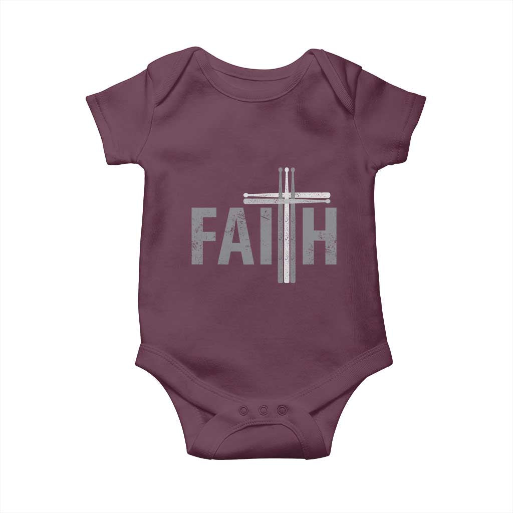 Christian Drummer Baby Onesie Faith Drum Stick Cross TS10 Maroon Print Your Wear